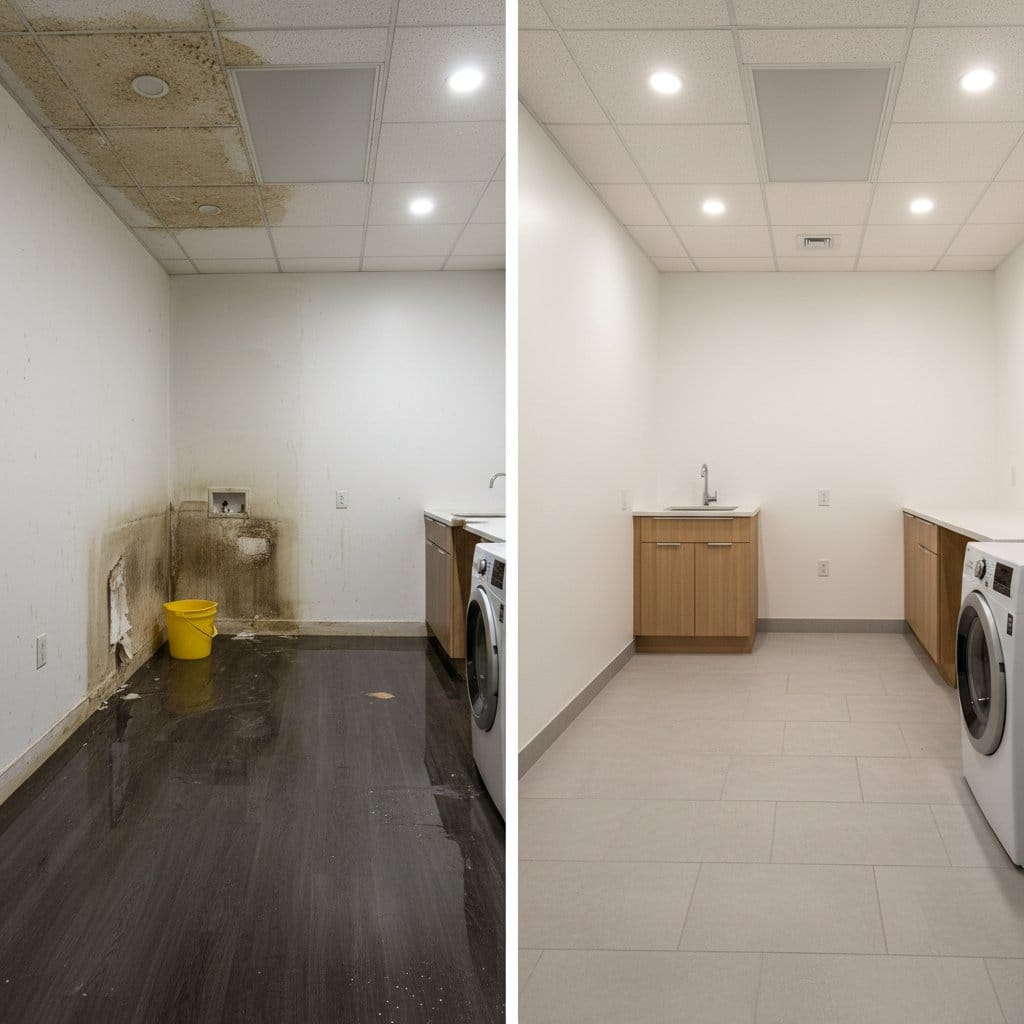 Content Drying & Property Cleanup restoration β utility room of private residence in Woodcliff Lake, NJ