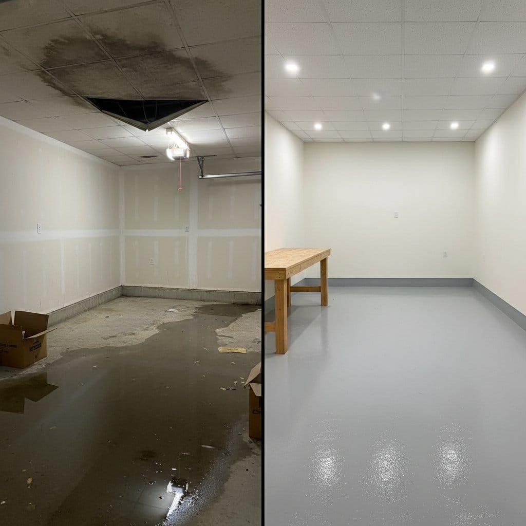 Woodcliff Lake Water Damage Restoration garage restoration before and after in Woodcliff Lake